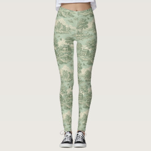 Leggings Pantalon toile de Jouy vert sauge pastoral Campagn