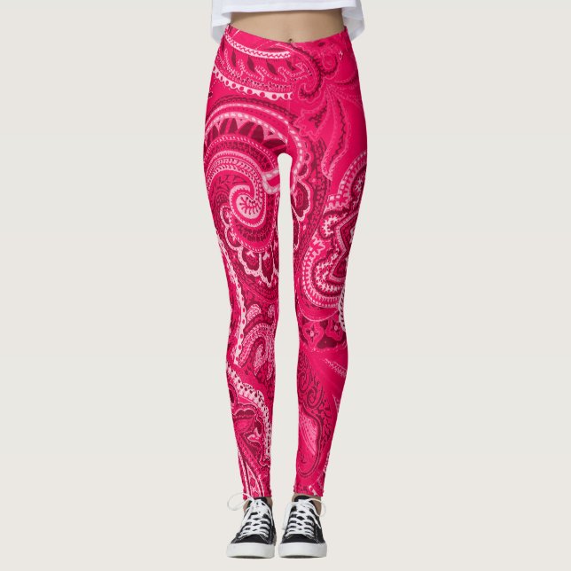 Leggings Pantalon unique de bandanna rose de Paisley rétro (Devant)
