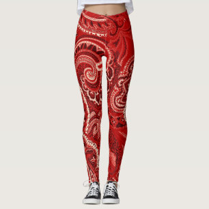 Leggings Pantalon unique de bandanna rouge de Paisley rétro