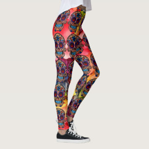 Leggings Pantalons de fiesta colorés à crâne de sucre