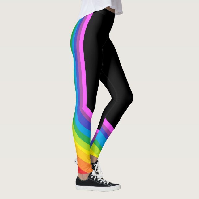 Leggings Pantalons d'étirement noir et arc-en-ciel (Droite)