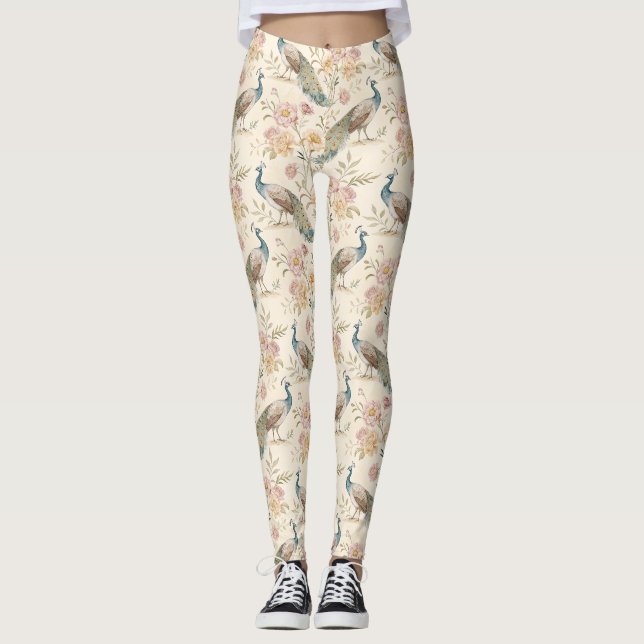 Leggings Paon Élégant Floral Vintage (11) (Devant)