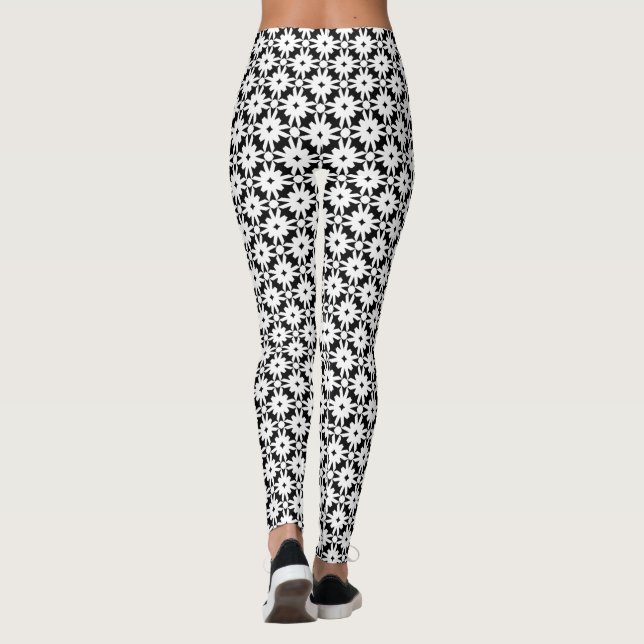 Leggings Papier blanc noir Motif de la chaîne de fleurs (Dos)