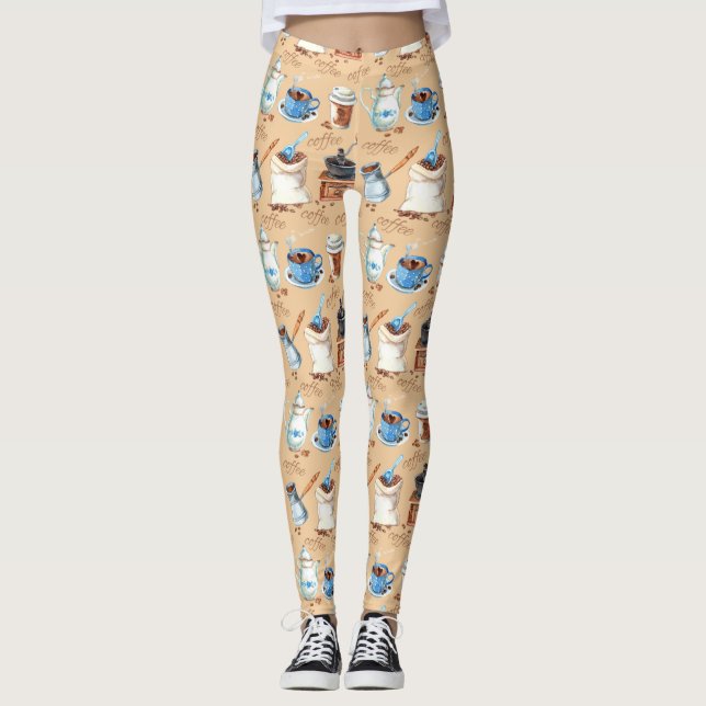 Leggings Papier d'enveloppement de café aquarelle (Devant)