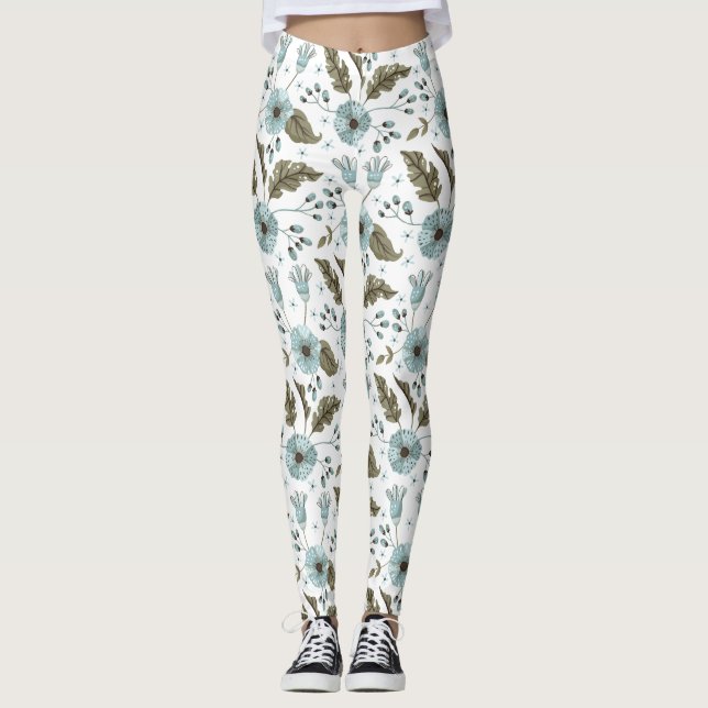 Leggings Papier floral bleu et vert (Devant)