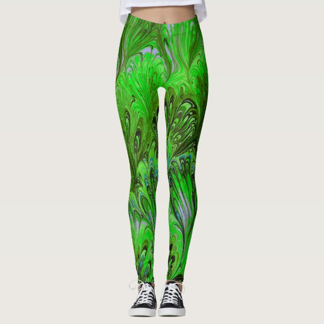 LEGGINGS PAPIER MARBÉ, MOTIF ABSTRAIT VERT PEACOCK (Devant)