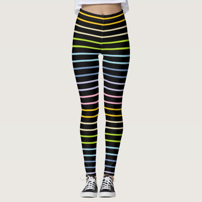 Leggings Papier pastel arc-en-ciel rayures noir (Devant)