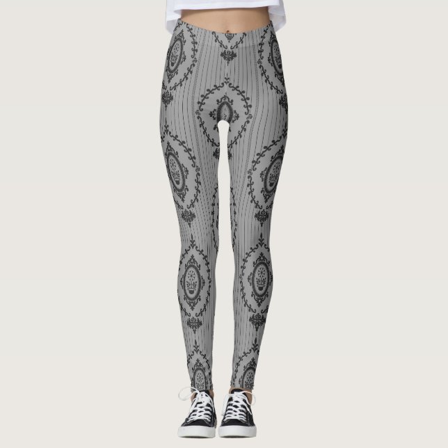 Leggings Papier peint baroque en gris (Devant)