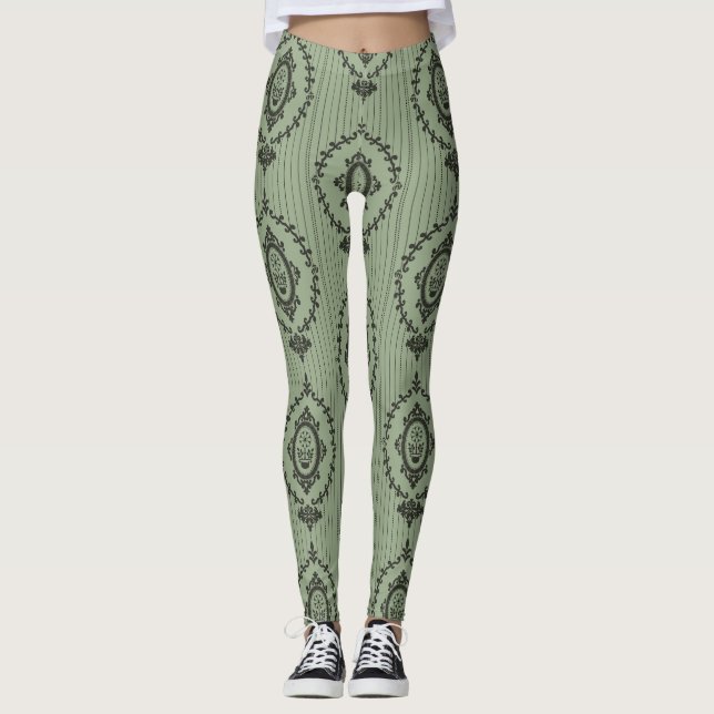 Leggings Papier peint baroque en vert (Devant)