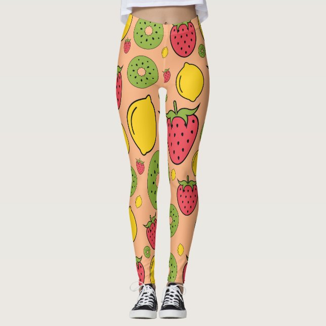 Leggings Papier peint de fruits : fraises, citrons, kiwis. (Devant)