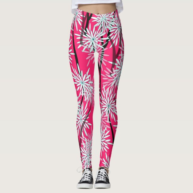 Leggings Papier peint floral asiatique rétro. (Devant)