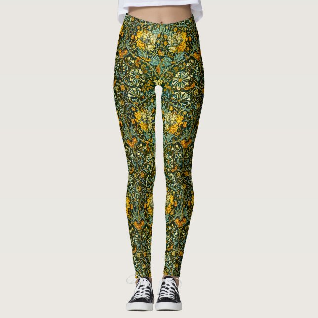 Leggings Papier peint floral Chèvrefeuille Or de William Mo (Devant)