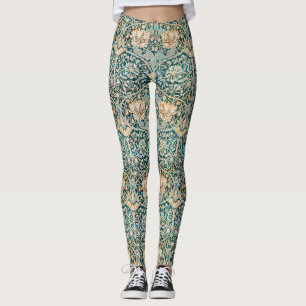 Leggings Papier peint floral Morris Teal Blue Honeysuckle