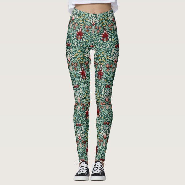 Leggings Papier peint floral vert forêt de William Morris (Devant)