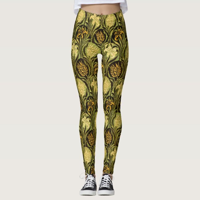 Leggings Papier peint Tulipe et Lys vert de William Morris (Devant)