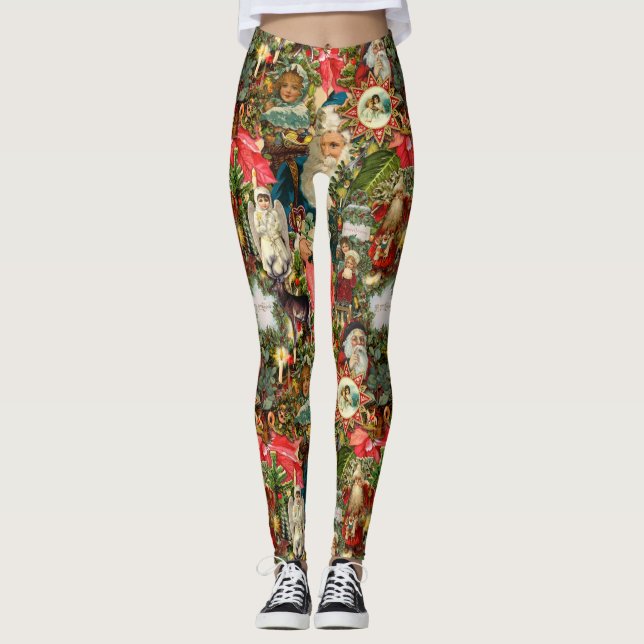 Leggings Papier Vintage de Noël Victorien (Devant)