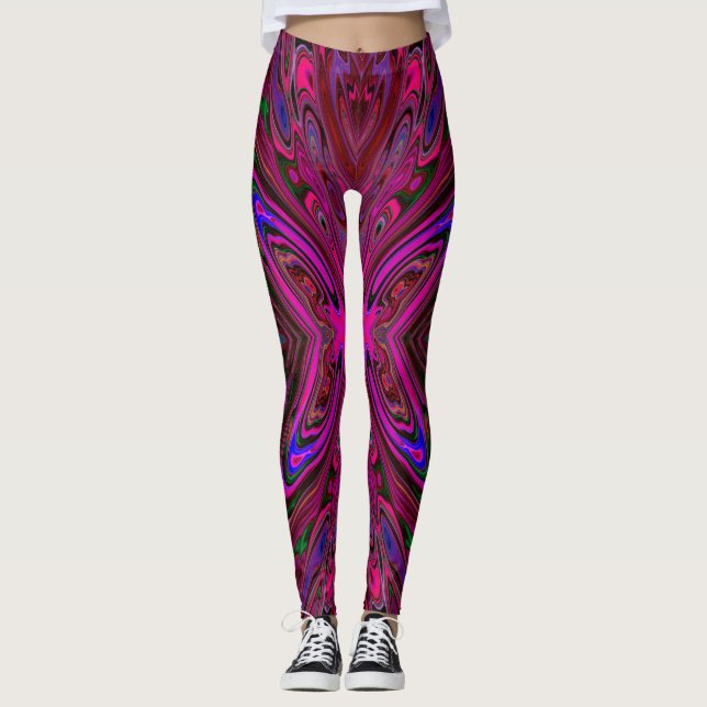 Leggings Papillon Abstrait Bleu, Rouge et Rose Tripant (Devant)