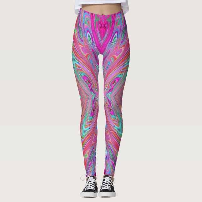 Leggings Papillon Abstrait Rose, Aqua et Magenta Trippy (Devant)