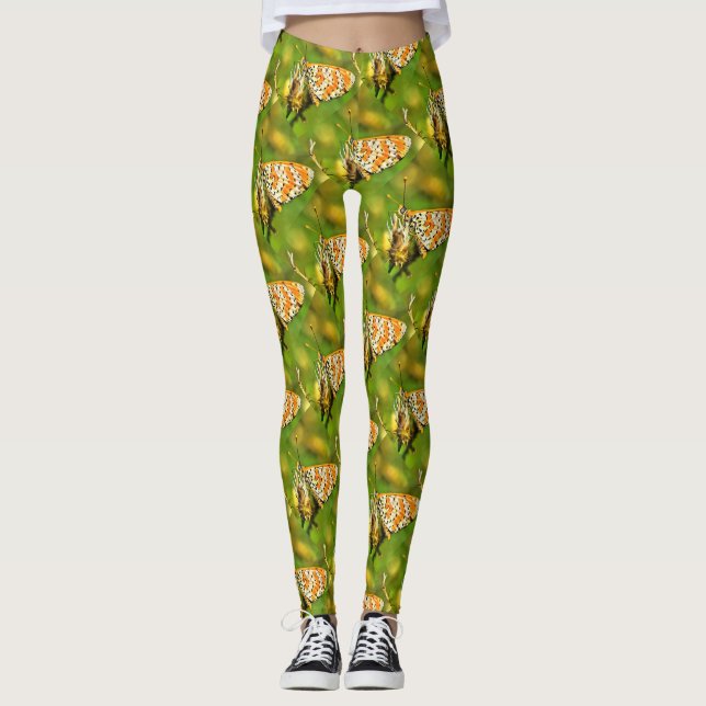 Leggings Papillon blanc et orange du Fritillaire tacheté (Devant)