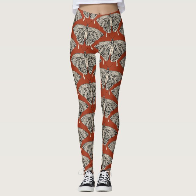 Leggings papillon blanc terracotta noir (Devant)