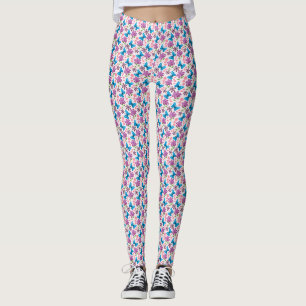 Leggings Papillon bleu et motif floral violet