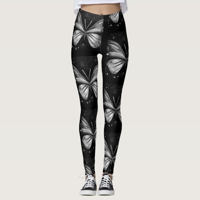 Leggings Papillon Céleste Galaxie Noir et Blanc  (Devant)