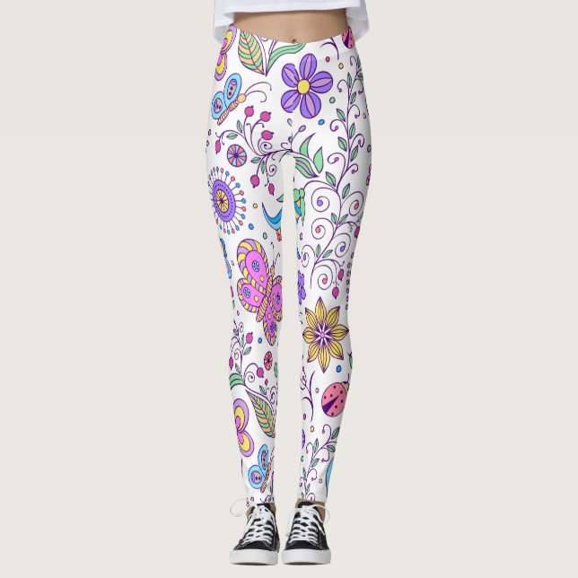 Leggings Papillon Coloré Et Fleur Mat (Devant)