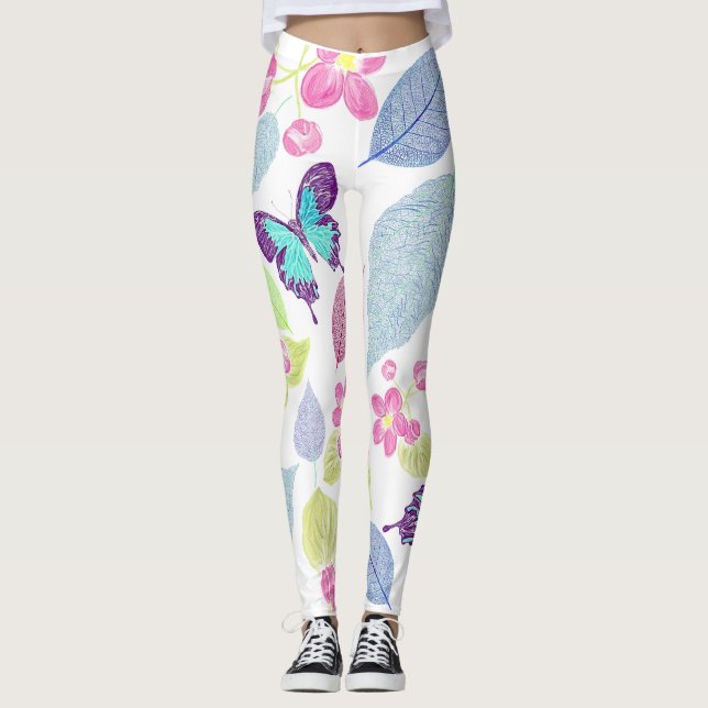 Leggings papillon de coloration cool, feuille, design de fl (Devant)