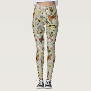 Leggings Papillon de nuit vintage 1842 Art botanique floral