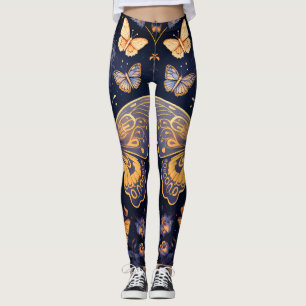 Leggings Papillon d'or bleu violet Art déco moderne