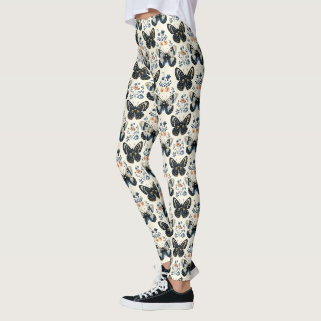 Leggings Papillon et botanique vintage bleu de Delft (Gauche)