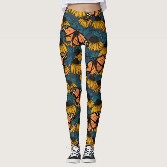 Leggings Papillon monarque sur confluents jaunes (Devant)