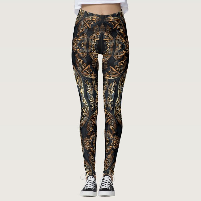 Leggings Papillon noir et doré Pattren sans couture (Devant)