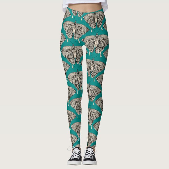 Leggings papillon noir turquoise (Devant)