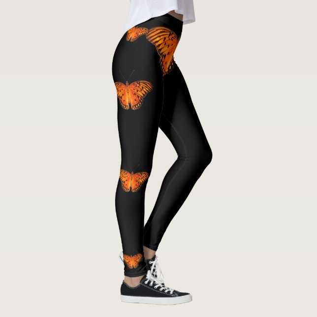Leggings Papillon orange hérissé sur fond noir (Droite)