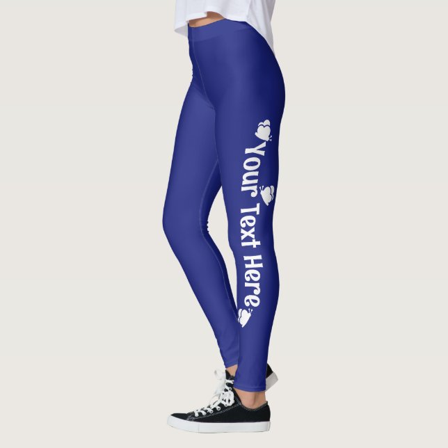 Leggings Papillon Personnalisé Bleu Marine Nom (Gauche)