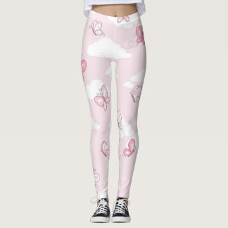 Leggings Papillon Rose Mignon Motif Pastel Femme Yoga