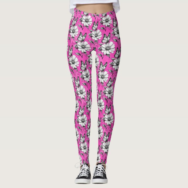 Leggings Papillon Sur Flower Motif Design rose (Devant)