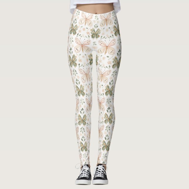 Leggings Papillon Vert Menthe Rose Blush (Devant)