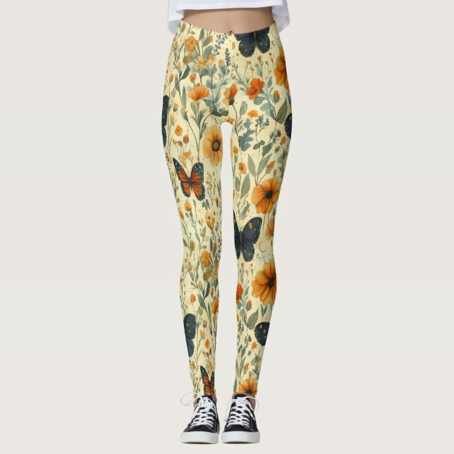 Leggings Papillon Vintage Fleur Sauvage (6) (Devant)