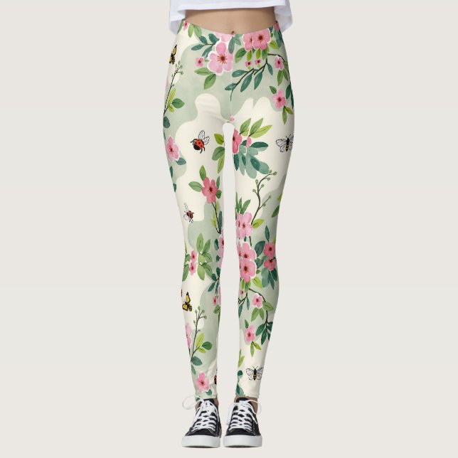 Leggings Papillons à crème Rose Dusty Bee Camo (Devant)