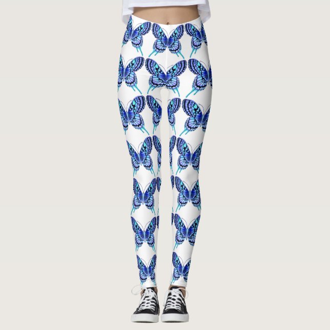 Leggings papillons bleus blanc (Devant)