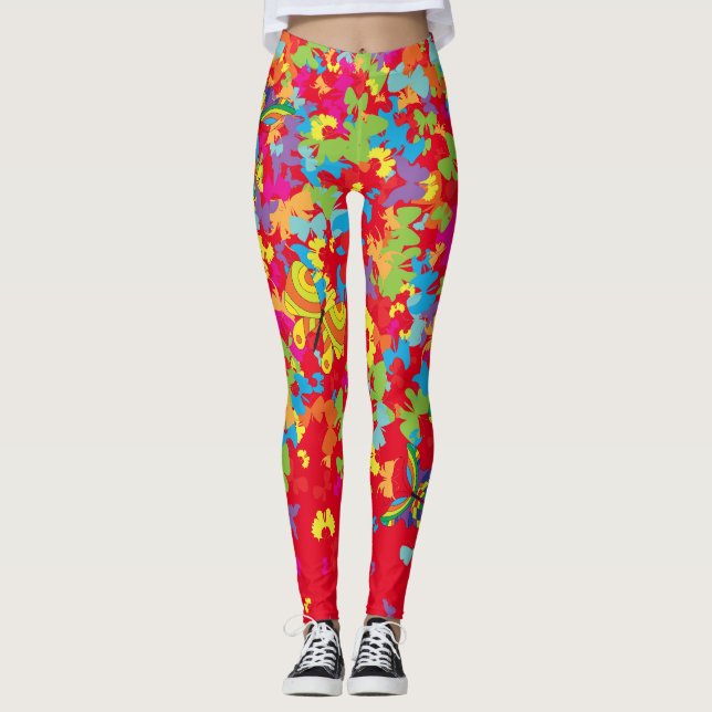 Leggings Papillons colorés 01.bw Rouge BG (Devant)