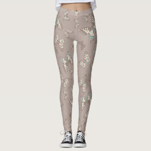 Leggings Papillons d'art encastré légumineuses gris brun