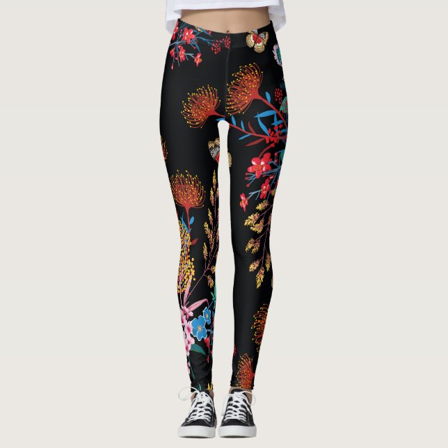 Leggings Papillons de jardin fleuris Style Liberty (Devant)