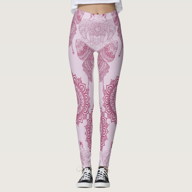 Leggings Papillons design unique Mandala Zen l Yoga rose (Devant)
