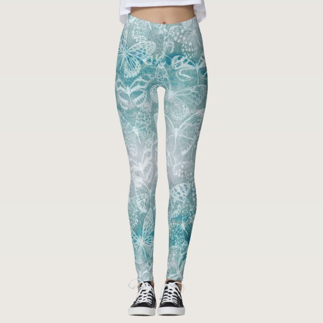Leggings Papillons en marbre vert de mer (Devant)