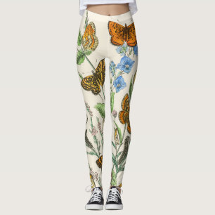 Leggings Papillons et fleurs Illustration Vintage 1