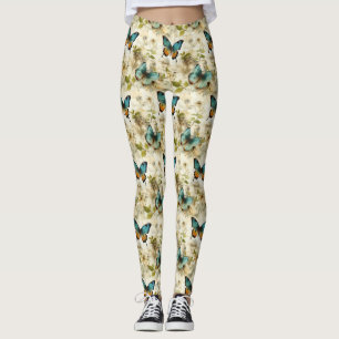 Leggings Papillons et fleurs Vintages colorés (1)