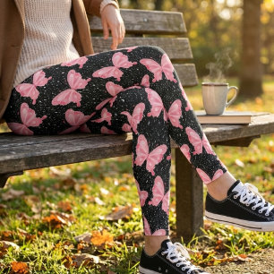 Leggings Papillons fantaisistes roses sur fond noir